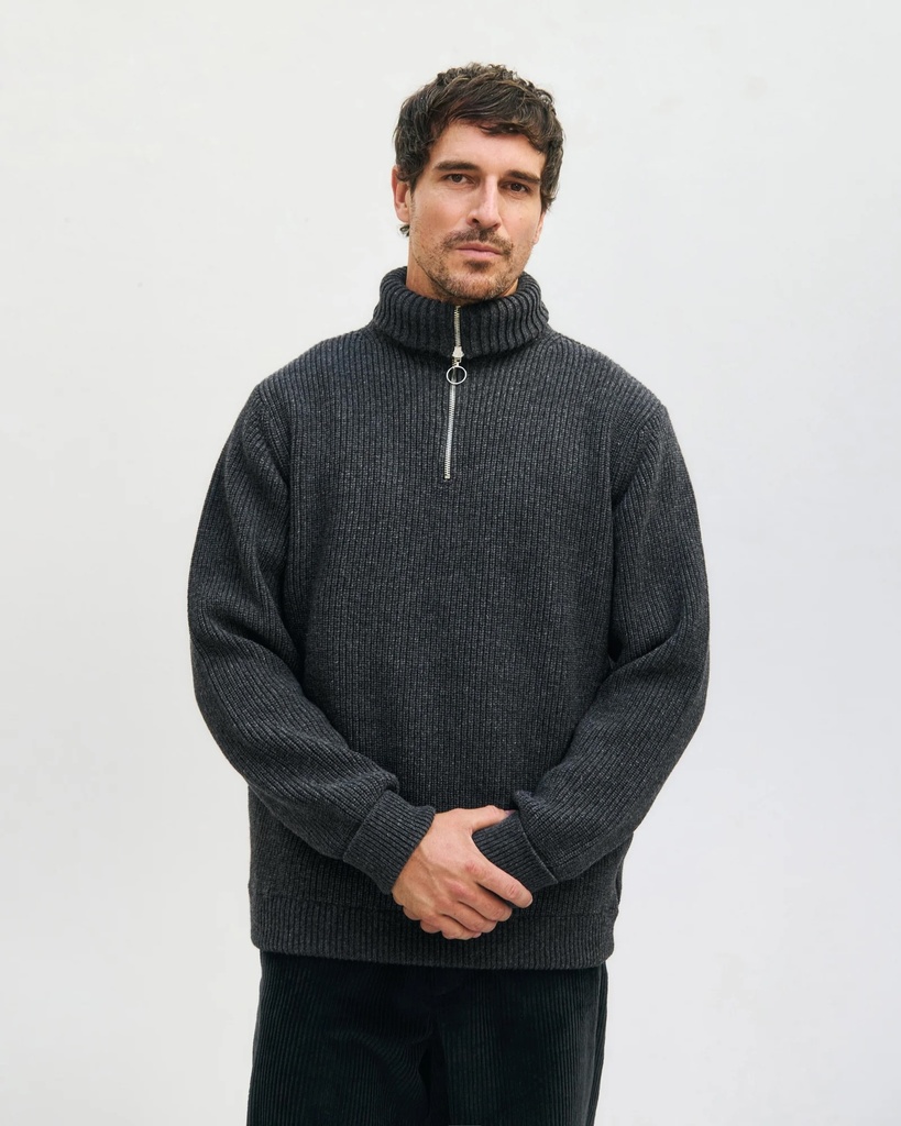Rotholz Peysa Heavy Knit Troyer Warm Anthracite