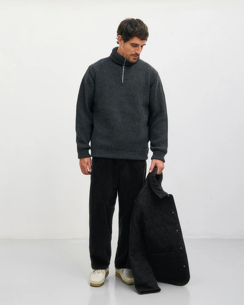 Rotholz Peysa Heavy Knit Troyer Warm Anthracite