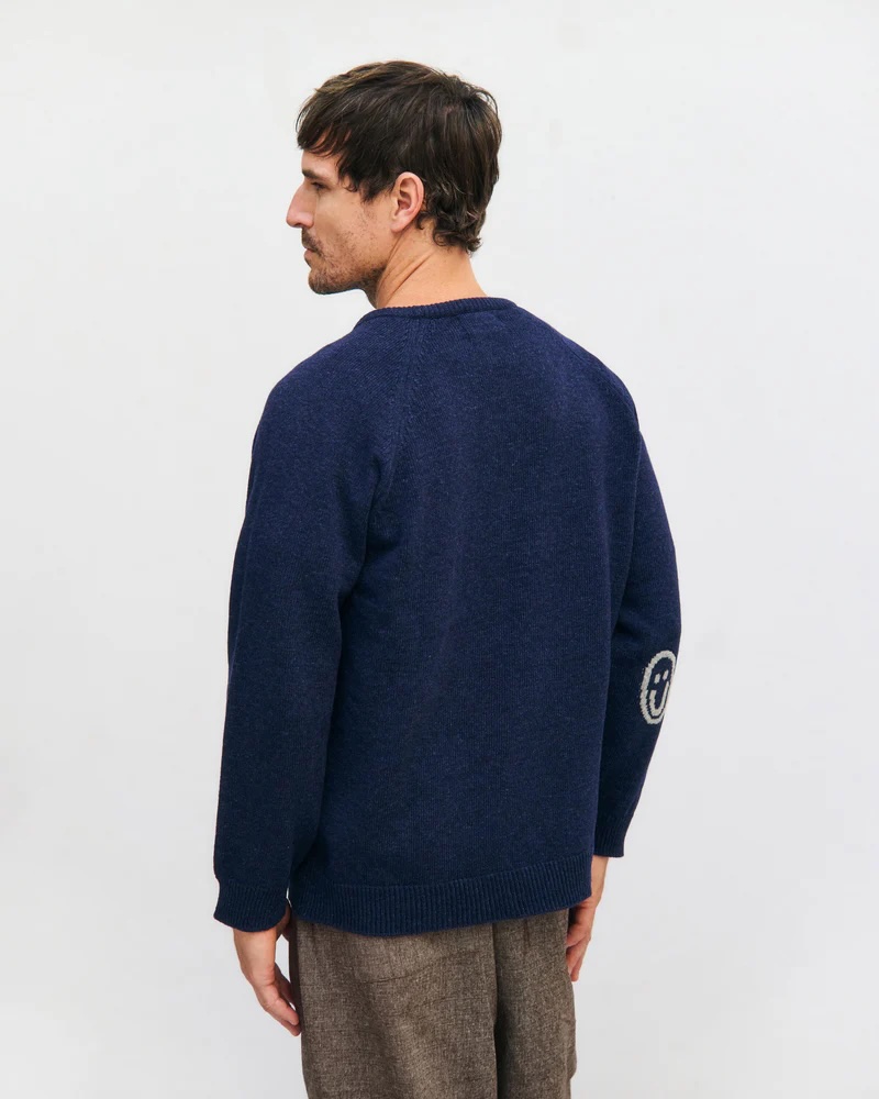 Rotholz Peysa Smiling Knit Sweatshirt Blue Melange
