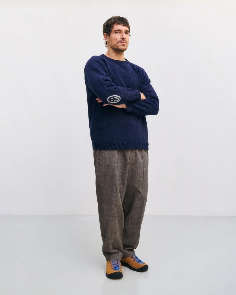 Rotholz Peysa Smiling Knit Sweatshirt Blue Melange