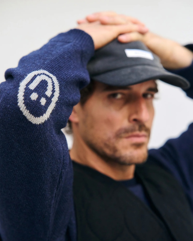 Rotholz Peysa Smiling Knit Sweatshirt Blue Melange