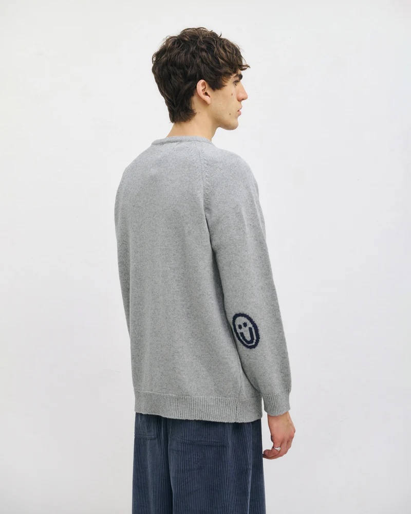 Rotholz Peysa Smiling Knit Sweatshirt Grey Melange