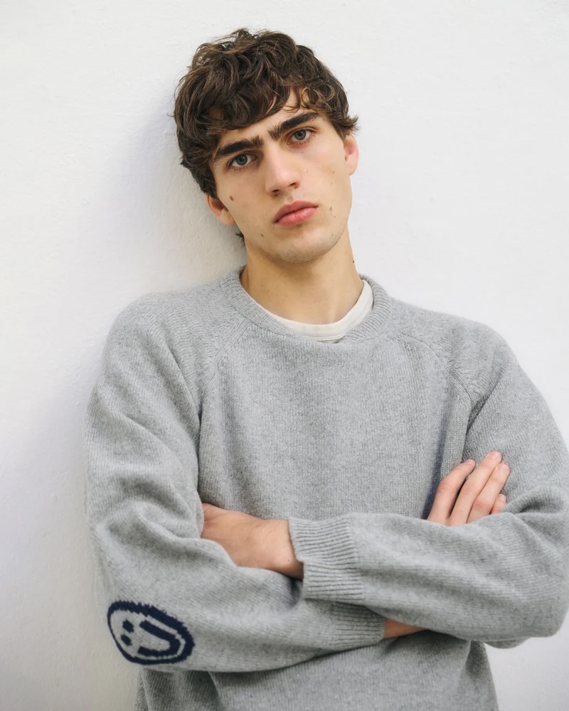 Rotholz Peysa Smiling Knit Sweatshirt Grey Melange