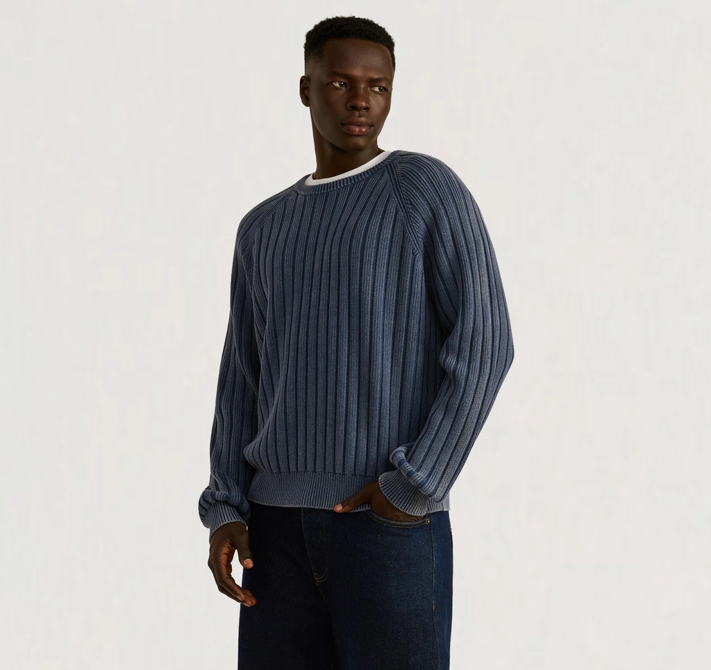 Organic Basics Peysa Soft Knit Rib Raglan Sweater Vintage Blue