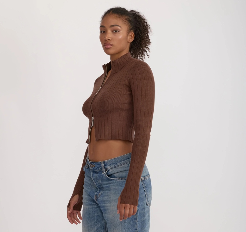 Organic Basics Peysa Soft Knit Rib Track Jacket Walnut