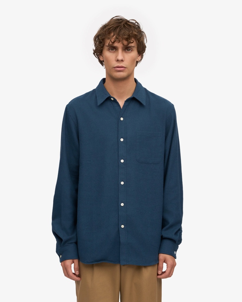 COLORFUL STANDARD skyrta Flannel shirt Petrol Blue