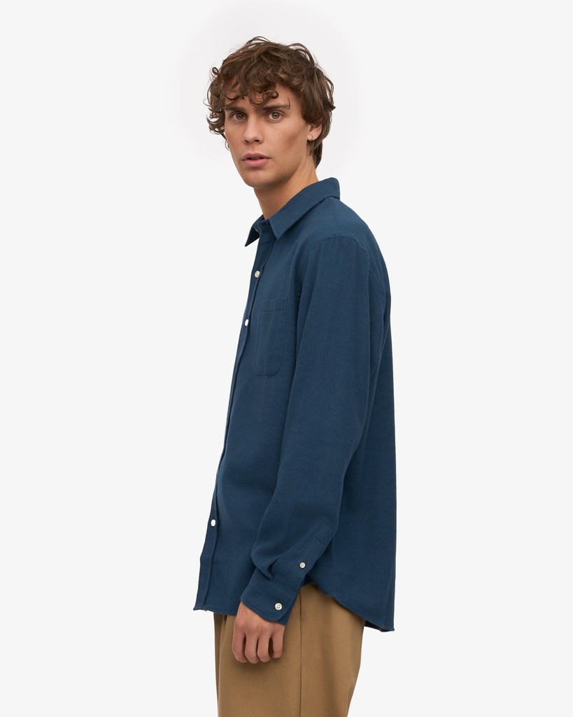 COLORFUL STANDARD skyrta Flannel shirt Petrol Blue