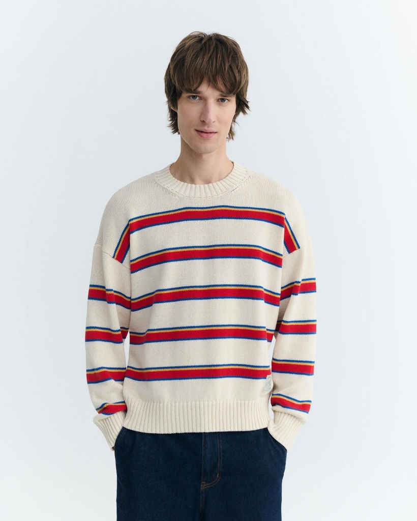 Thinking Mu Peysa Beto Knitted Sweater Ecro Stripes