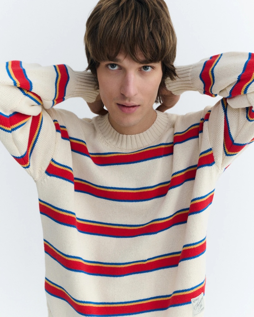 Thinking Mu Peysa Beto Knitted Sweater Ecro Stripes