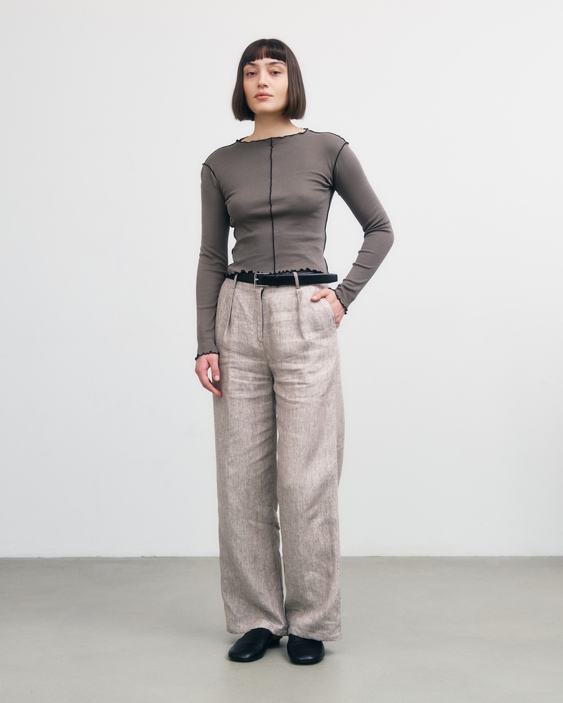 Rotholz Toppur Pin-Tucked L/S Top Fawn Grey