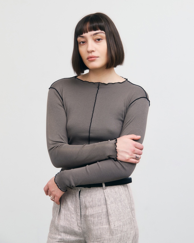 Rotholz Toppur Pin-Tucked L/S Top Fawn Grey