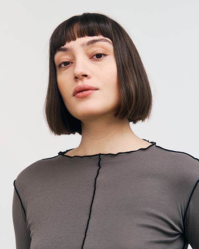 Rotholz Toppur Pin-Tucked L/S Top Fawn Grey