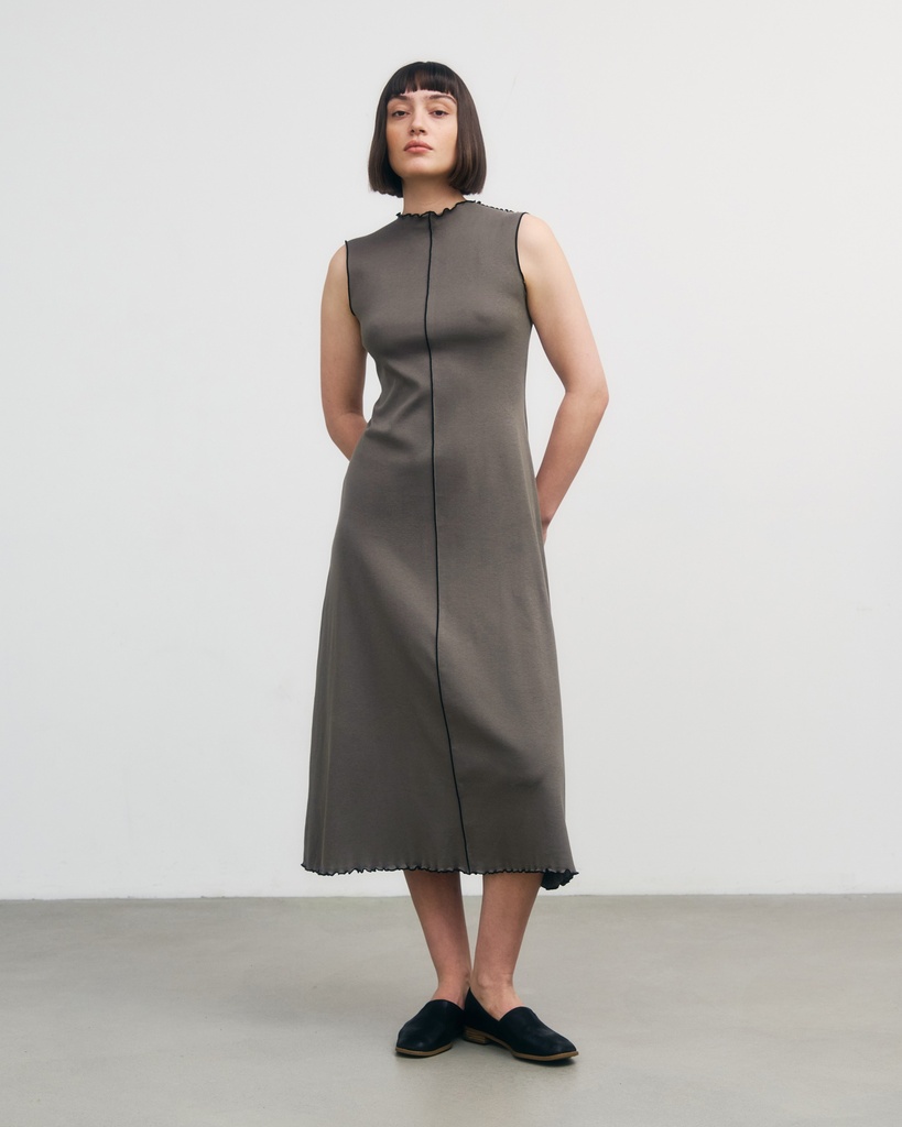 Rotholz Toppur Pin-Tucked Dress Fawn Grey