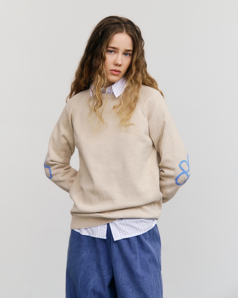 Rotholz Peysa Flower Knit Sweatshirt Nature White