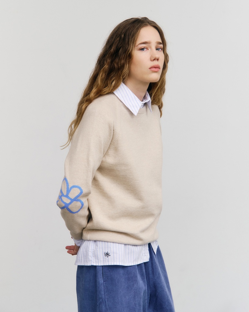 Rotholz Peysa Flower Knit Sweatshirt Nature White