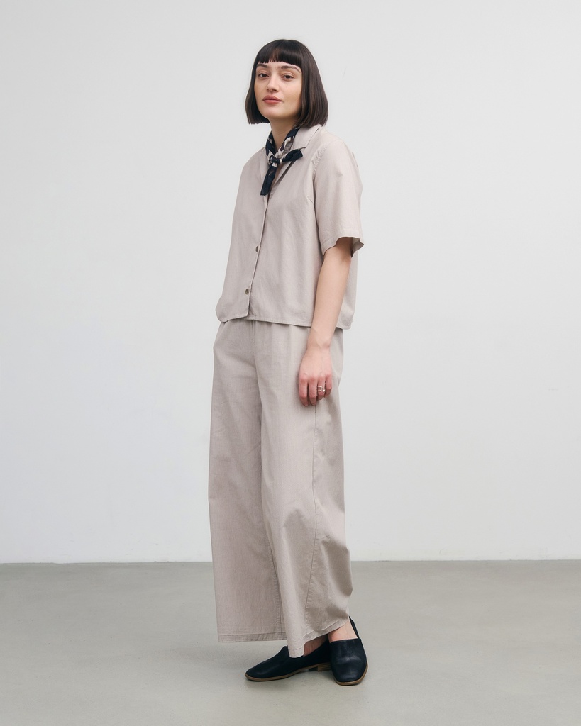 Rotholz Skyrta Cropped Bowling Shirt Beige Stripe