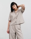 Rotholz Skyrta Cropped Bowling Shirt Beige Stripe