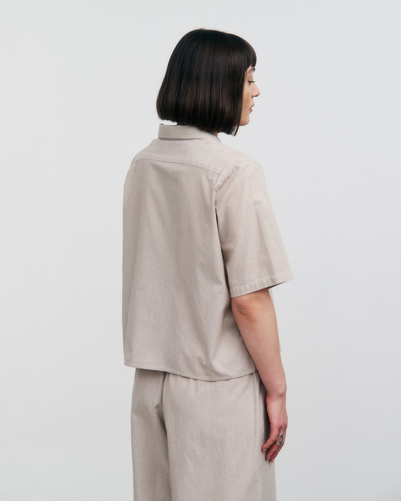 Rotholz Skyrta Cropped Bowling Shirt Beige Stripe