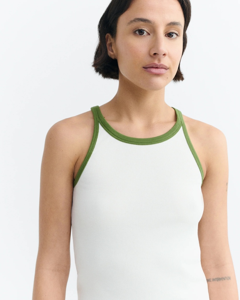 Thinking Mu Toppur Harriet Top White Green Contrast