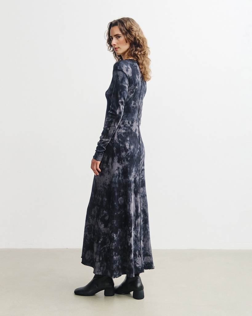 Rotholz Kjóll Pin-Tucked LS Dress Black Tie-Dye