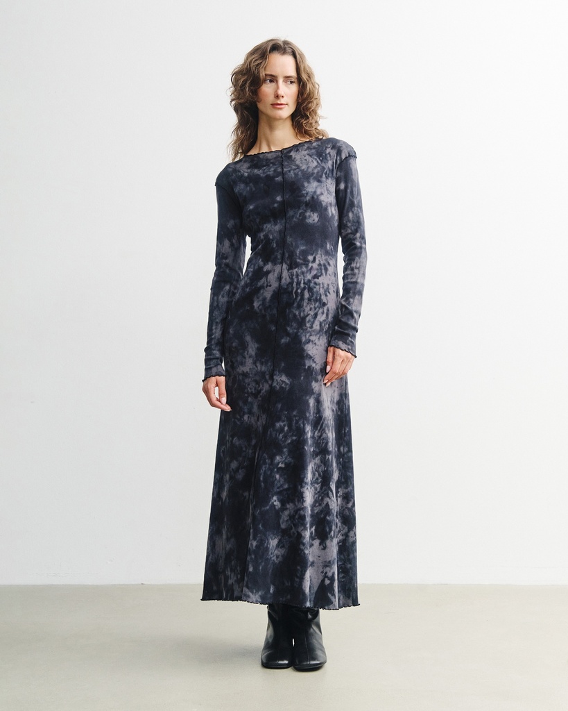 Rotholz Kjóll Pin-Tucked LS Dress Black Tie-Dye