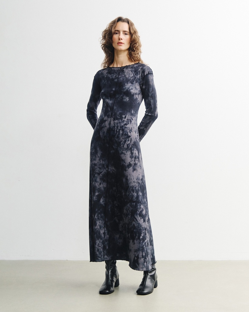 Rotholz Kjóll Pin-Tucked LS Dress Black Tie-Dye