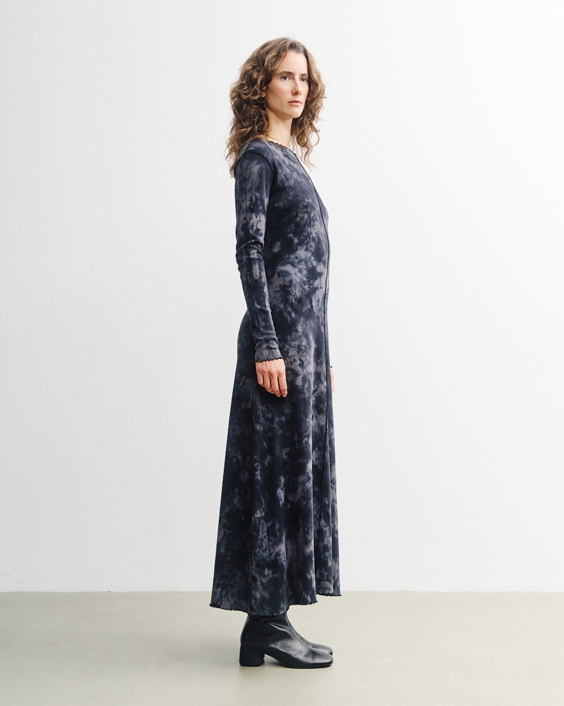 Rotholz Kjóll Pin-Tucked LS Dress Black Tie-Dye
