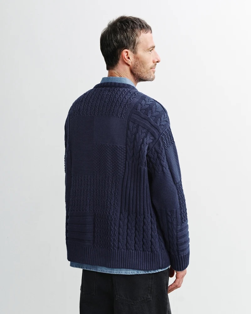 Rotholz Peysa Patchwork Knit Sweater Dark Navy
