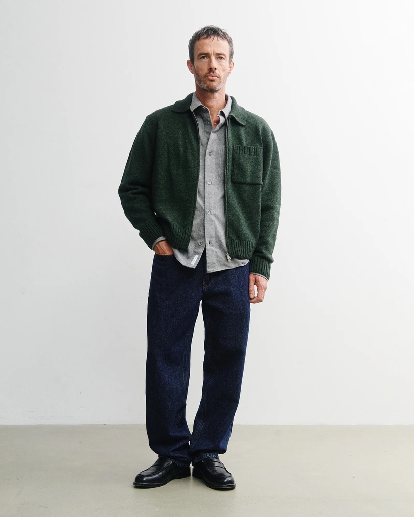 Rotholz Jakki Knit Polo-Zip Jacket Green Melange