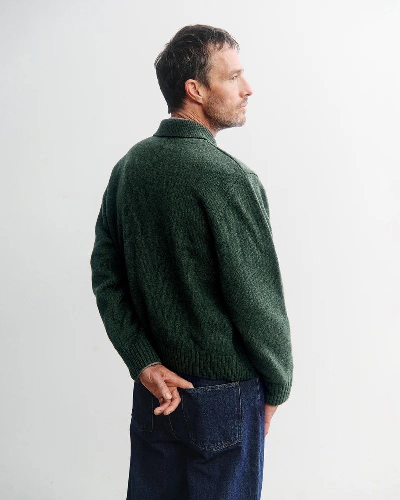 Rotholz Jakki Knit Polo-Zip Jacket Green Melange