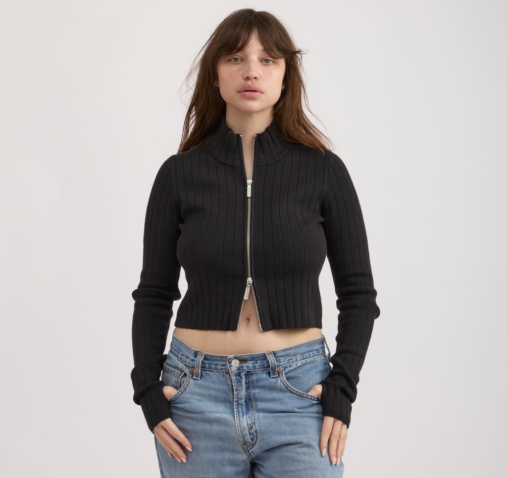 Organic Basics Peysa Soft Knit Rib Track Jacket Black