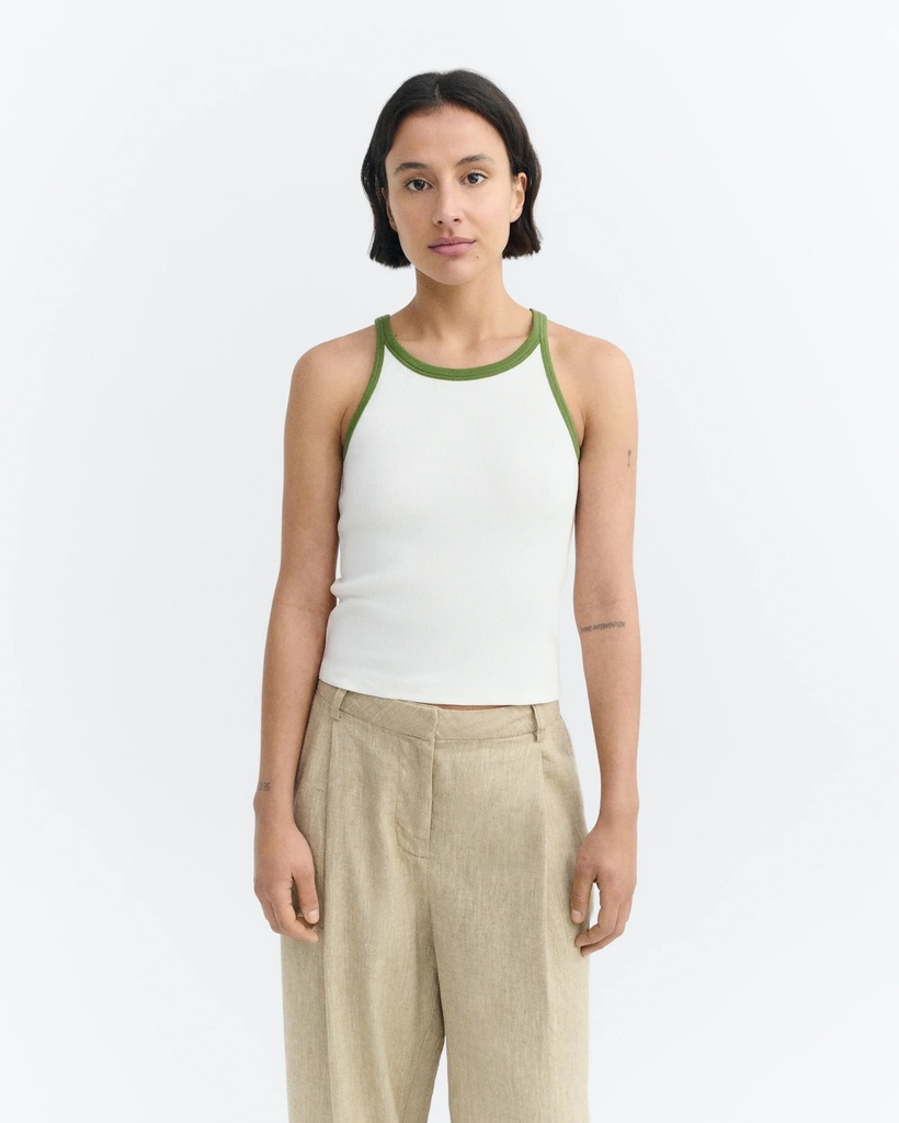 Thinking Mu Toppur Harriet Top White Green Contrast