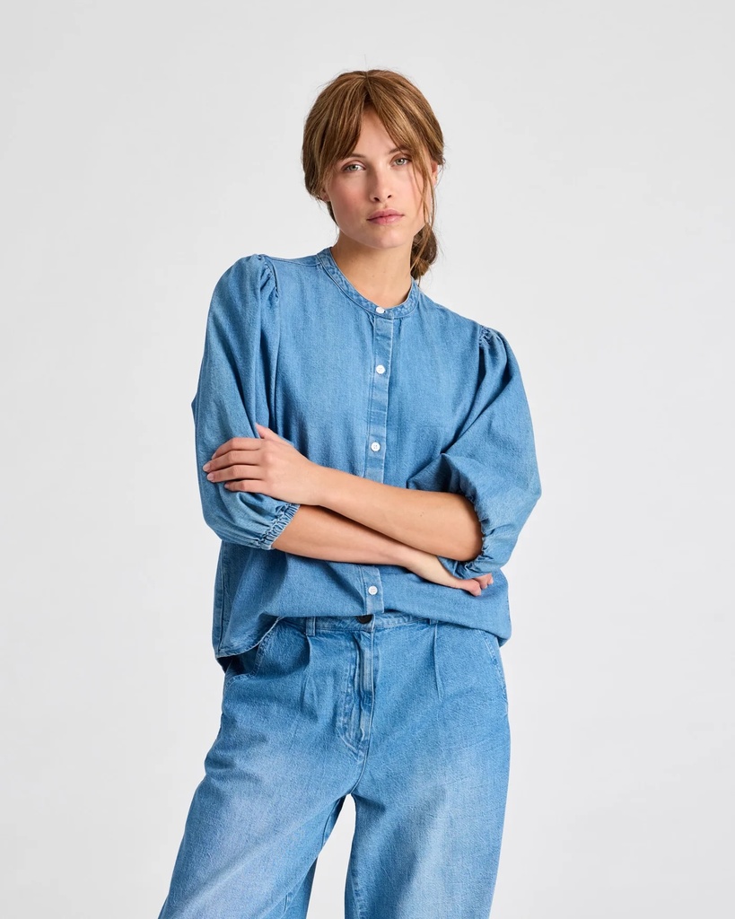 GAI+LISVA Skyrta Elinor L/S Cotton Denim Stand Collar Shirt