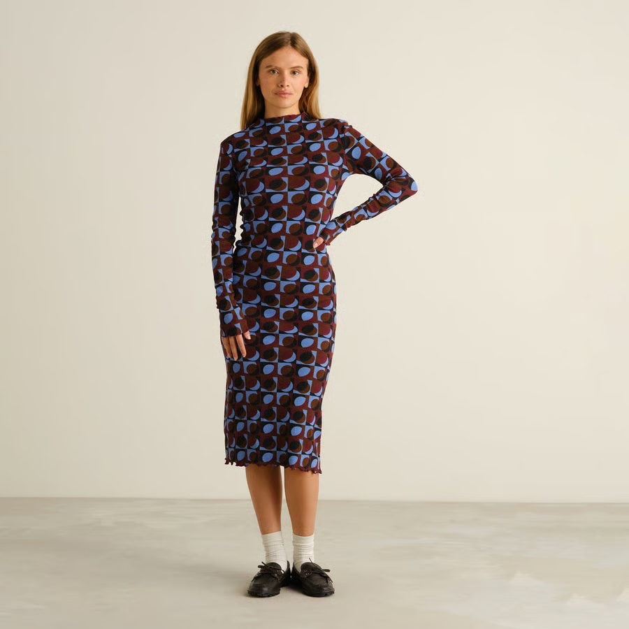 Dedicated kjóll Rib dress Lofta Retro Geo Multi Color Multi