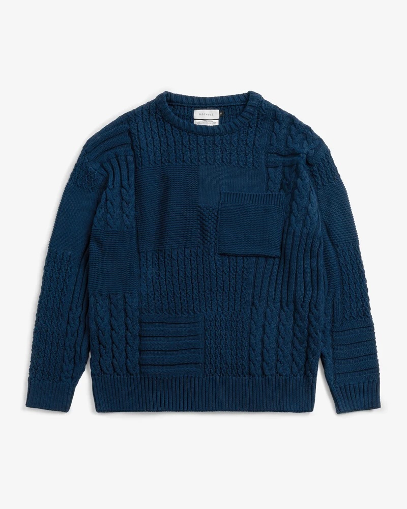 Rotholz Peysa Patchwork Knit Sweater Dark Navy