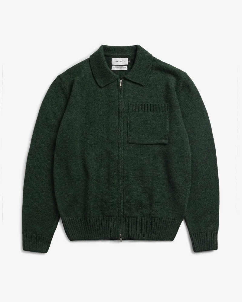 Rotholz Jakki Knit Polo-Zip Jacket Green Melange