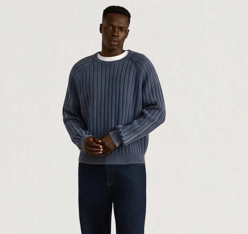 Organic Basics Peysa Soft Knit Rib Raglan Sweater Vintage Blue