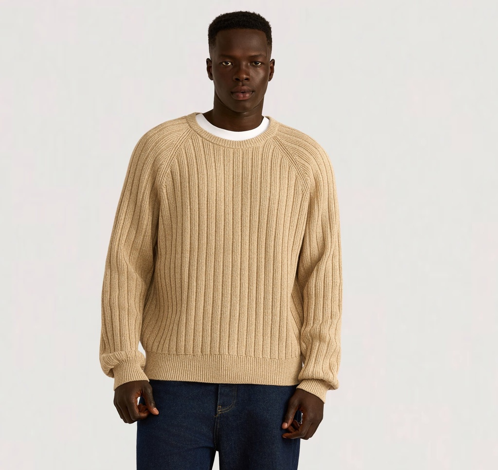 Organic Basics Peysa Soft Knit Rib Raglan Sweater Sandstone