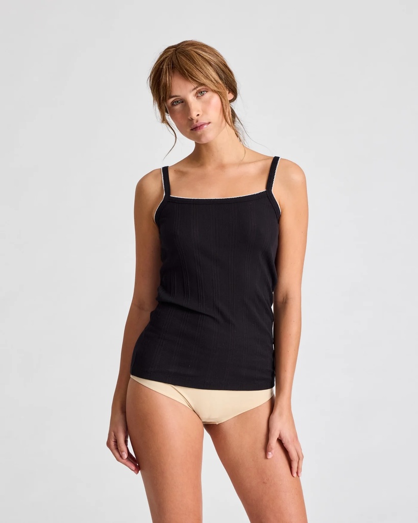 GAI+LISVA Toppur Liva Cotton Strap Top Black