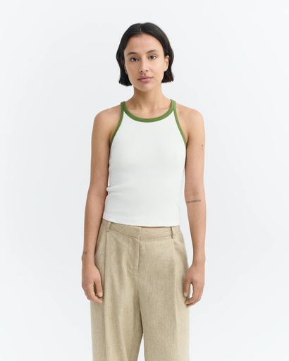 Thinking Mu Toppur Harriet Top White Green Contrast