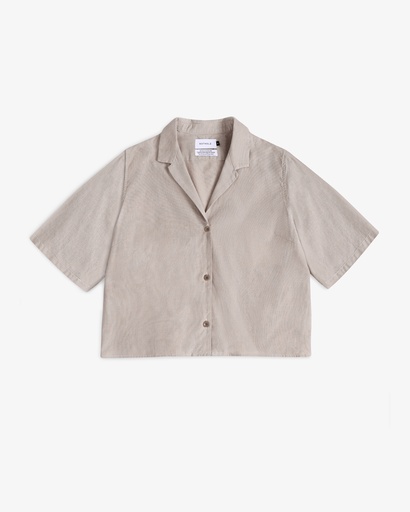 Rotholz Skyrta Cropped Bowling Shirt Beige Stripe